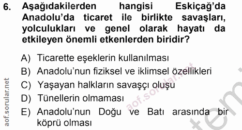 6. soru: Aşağıdakilerden hangisi Eskiçağ'da Anadolu'da ticaret ile birlikte savaşları, yolculukları ve genel olarak hayatı da…