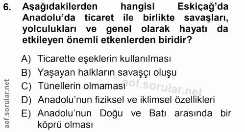 6. soru: Aşağıdakilerden hangisi Eskiçağ'da Anadolu'da ticaret ile birlikte savaşları, yolculukları ve genel olarak hayatı da…