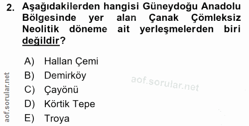 2. soru: Aşağıdakilerden hangisi Güneydoğu Anadolu Bölgesinde yer alan Çanak Çömleksiz Neolitik döneme ait yerleşmelerden biri…