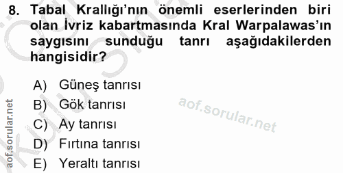 8. soru: Tabal Krallığı'nın önemli eserlerinden biri olan İvriz kabartmasında Kral Warpalawas'ın saygısını sunduğu tanrı aşağı…