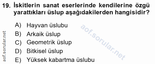 19. soru: İskitlerin sanat eserlerinde kendilerine özgü yarattıkları üslup aşağıdakilerden hangisidir? A) Hayvan üslubu B) Arka…