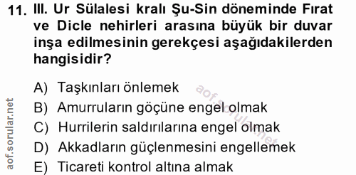 11. soru: III. Ur Sülalesi kralı Şu-Sin döneminde Firat ve Dicle nehirleri arasına büyük bir duvar inşa edilmesinin gerekçesi a…
