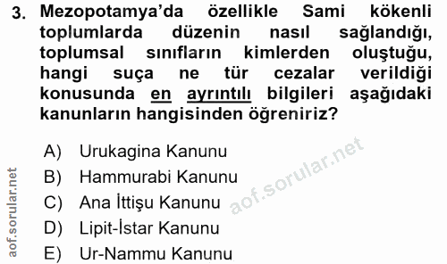 3. soru: Mezopotamya'da özellikle Sami kökenli toplumlarda düzenin nasıl sağlandığı, toplumsal sınıfların kimlerden oluştuğu,…