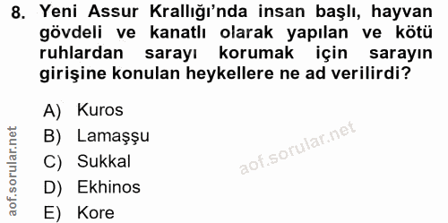 8. soru: Yeni Assur Krallığı'nda insan başlı, hayvan gövdeli ve kanatlı olarak yapılan ve kötü ruhlardan sarayı korumak için s…