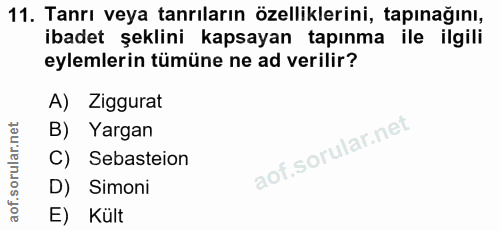 11. soru: Tanrı veya tanrıların özelliklerini, tapınağını, ibadet şeklini kapsayan tapınma ile ilgili eylemlerin tümüne ne ad v…