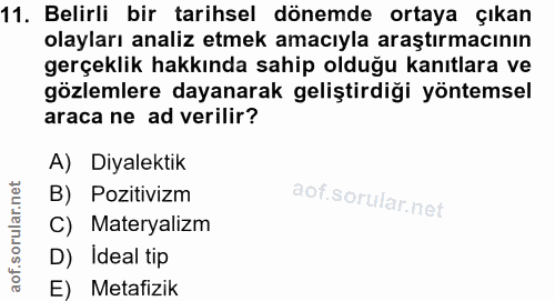 11. soru: Belirli bir tarihsel dönemde ortaya çıkan olayları analiz etmek amacıyla araştırmacının gerçeklik hakkında sahip oldu…