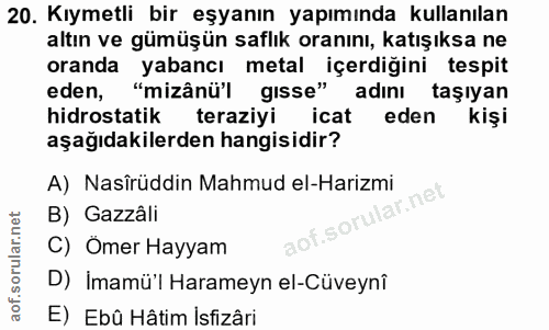 20. soru: Kıymetli bir eşyanın yapımında kullanılan altın ve gümüşün saflık oranını, katışıksa ne oranda yabancı metal içerdiği…