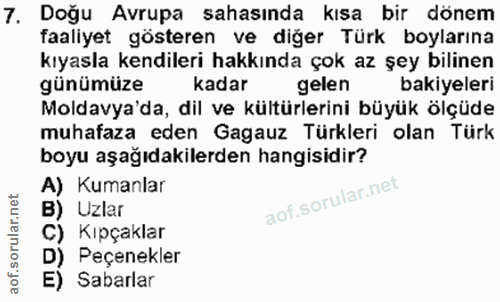 7. soru: Doğu Avrupa sahasında kısa bir dönem faaliyet gösteren ve diğer Türk boylarına kıyasla kendileri hakkında çok az şey…