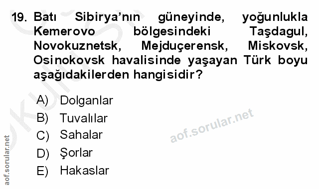 19. soru: Bati Sibirya'nın güneyinde, yoğunlukla Kemerovo bölgesindeki Taşdagul, Novokuznetsk, Mejduçerensk, Miskovsk, Osinokov…
