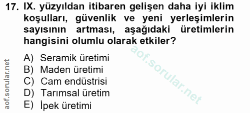 17. soru: IX. yüzyıldan itibaren gelişen daha iyi iklim koşulları, güvenlik ve yeni yerleşimlerin sayısının artması, aşağıdaki…