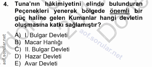4. soru: Tuna'nın hâkimiyetini elinde bulunduran Peçenekleri yenerek bölgede önemli bir güç haline gelen Kumanlar hangi devlet…