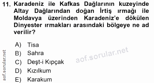 11. soru: Karadeniz ile Kafkas Dağlarının kuzeyinde Altay Dağlarından doğan İrtiş ırmağı ile Moldavya üzerinden Karadeniz'e dök…
