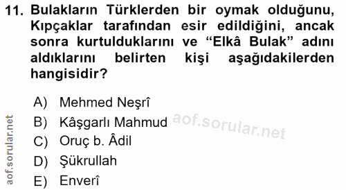 11. soru: Bulakların Türklerden bir oymak olduğunu, Kıpçaklar tarafından esir edildiğini, ancak sonra kurtulduklarını ve "Elkâ…