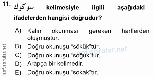 11. soru: 9,5 qu kelimesiyle ilgili aşağıdaki ifadelerden hangisi doğrudur? A) Kalın okunması gereken harflerden oluşmuştur. B)…