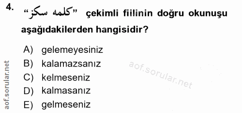 4. soru: "Sw dab" çekimli filinin doğru okunuşu aşağıdakilerden hangisidir? A) gelemeyesiniz B) kalamazsanız C) kelmeseniz D)…