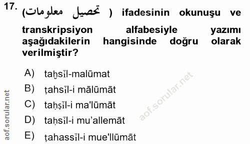 17. soru: (ülales Jes, ifadesinin okunuşu ve transkripsiyon alfabesiyle yazımı aşağıdakilerin hangisinde doğru olarak verilmişt…
