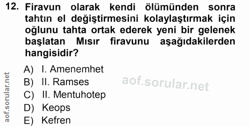 12. soru: Firavun olarak kendi ölümünden sonra tahtın el değiştirmesini kolaylaştırmak için oğlunu tahta ortak ederek yeni bir…