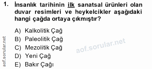 1. soru: Insanlık tarihinin ilk sanatsal ürünleri olan duvar resimleri ve heykelcikler aşağıdaki hangi çağda ortaya çıkmıştır?…