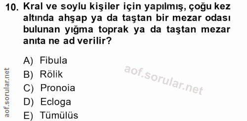 10. soru: Kral ve soylu kişiler için yapılmış, çoğu kez altında ahşap ya da taştan bir mezar odası bulunan yığma toprak ya da t…