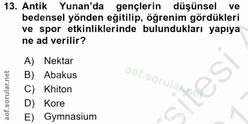 13. soru: Antik Yunan'da gençlerin düşünsel ve bedensel yönden eğitilip, öğrenim gördükleri ve spor etkinliklerinde bulunduklar…