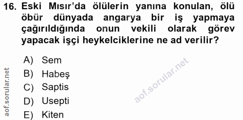 16. soru: Eski Mısır'da ölülerin yanına konulan, ölü öbür dünyada angarya bir iş yapmaya çağırıldığında onun vekili olarak göre…