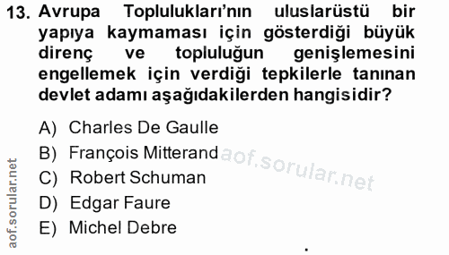 13. soru: Avrupa Toplulukları'nın uluslarüstü bir yapıya kaymaması için gösterdiği büyük direnç ve topluluğun genişlemesini eng…