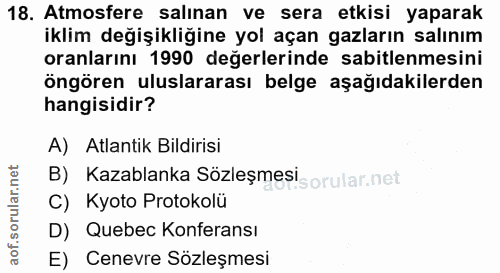 18. soru: Atmosfere salınan ve sera etkisi yaparak iklim değişikliğine yol açan gazların salınım oranlarını 1990 değerlerinde s…