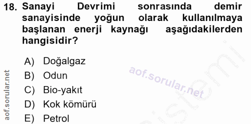 18. soru: Sanayi Devrimi sonrasinda demir sanayisinde yoğun olarak kullanılmaya başlanan enerji kaynağı aşağıdakilerden hangisi…