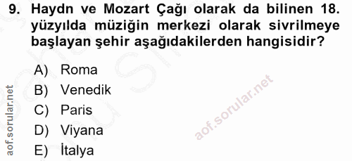 9. soru: Haydn ve Mozart Çağı olarak da bilinen 18. yüzyılda müziğin merkezi olarak sivrilmeye başlayan şehir aşağıdakilerden…