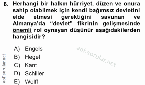 6. soru: Herhangi bir halkın hürriyet, düzen ve onura sahip olabilmek için kendi bağımsız devletini elde etmesi gerektiğini sa…
