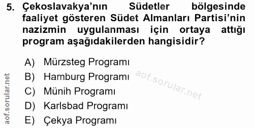 5. soru: Çekoslavakya'nın Südetler bölgesinde faaliyet gösteren Südet Almanları Partisi'nin nazizmin uygulanması için ortaya a…