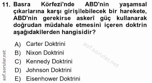 11. soru: Basra Körfezi'nde ABD'nin yaşamsal çıkarlarına karşı girişilebilecek bir harekete, ABD'nin gerekirse askerî güç kulla…