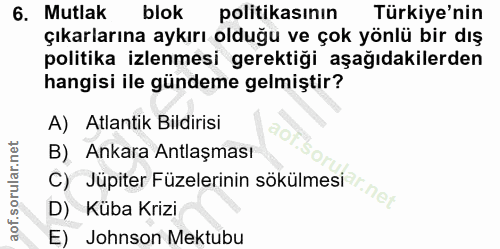 6. soru: Mutlak blok politikasının Türkiye'nin çıkarlarına aykırı olduğu ve çok yönlü bir dış politika izlenmesi gerektiği aşa…