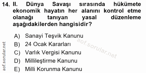 14. soru: II. Dünya Savaşı sırasında hükümete ekonomik hayatın her alanını kontrol etme olanagl taniyan yasal düzenleme aşağıda…