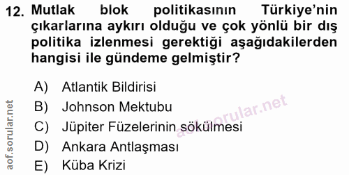 12. soru: Mutlak blok politikasının Türkiye'nin çıkarlarına aykırı olduğu ve çok yönlü bir dış politika izlenmesi gerektiği aşa…