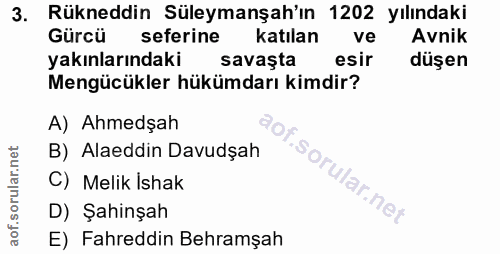 3. soru: Rükneddin Süleymanşah'ın 1202 yılındaki Gürcü seferine katılan ve Avnik yakınlarındaki savaşta esir düşen Mengücükler…