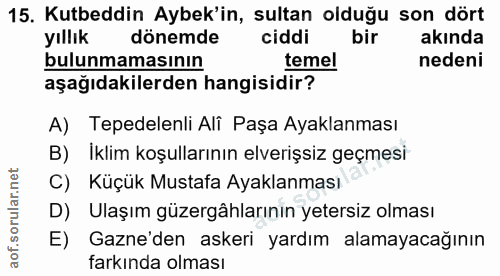 15. soru: Kutbeddin Aybek'in, sultan olduğu son dört yıllık dönemde ciddi bir akında bulunmamasının temel nedeni aşağıdakilerde…