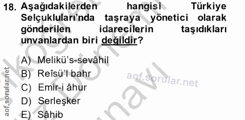 18. soru: Aşağıdakilerden hangisi Türkiye Selçukluları'nda taşraya yönetici olarak gönderilen idarecilerin taşıdıkları unvanlar…