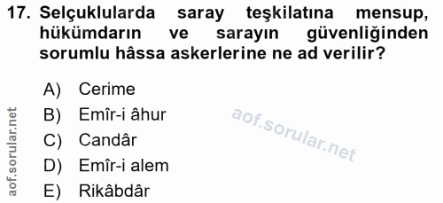 17. soru: Selçuklularda saray teşkilatına mensup, hükümdarın ve sarayın güvenliğinden sorumlu hâssa askerlerine ne ad verilir?…
