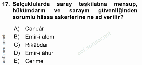 17. soru: Selçuklularda saray teşkilatına mensup, hükümdarın ve sarayın güvenliğinden sorumlu hâssa askerlerine ne ad verilir?…