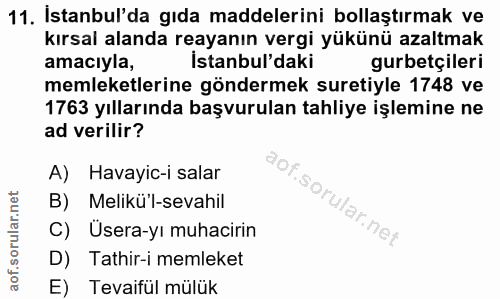 11. soru: Istanbul'da gıda maddelerini bollaştırmak ve kırsal alanda reayanın vergi yükünü azaltmak amacıyla, Istanbul'daki gur…