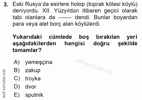 3. soru: Eski Rusya'da esirlere holop (toprak kölesi köylü) deniyordu. XII. Yüzyıldan itibaren geçici olarak tabi olanlara da…