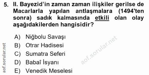 5. soru: II. Bayezid'in zaman zaman ilişkiler gerilse de Macarlarla yapılan antlaşmalara (1494'ten sonra) sadık kalmasında etk…