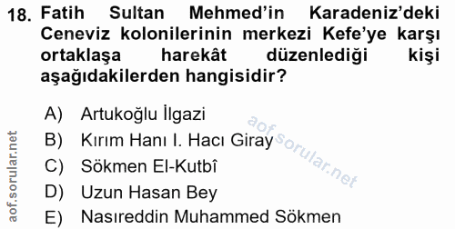 18. soru: Fatih Sultan Mehmed'in Karadeniz'deki Ceneviz kolonilerinin merkezi Kefe'ye karşı ortaklaşa harekât düzenlediği kişi…