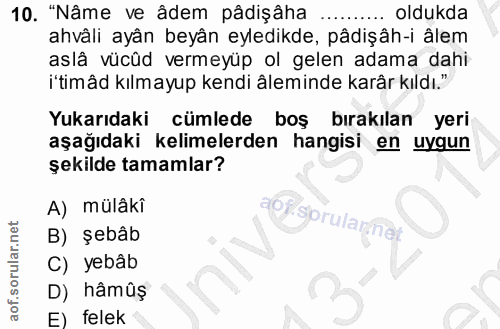 10. soru: "Nâme ve âdem pâdișâha oldukda ahvâli ayân beyân eyledikde, pâdişâh-i âlem aslâ vücüd vermeyüp ol gelen adama dahi i'…