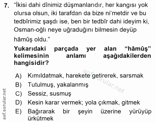 7. soru: "İkisi dahi dînimiz düşmanlarıdır, her kangısı yok olursa olsun, iki tarafdan da bize ni'metdir ve bu tedbîrimiz şaşd…