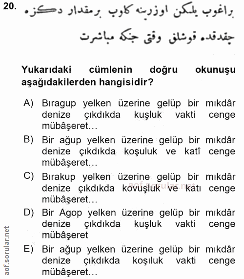 20. soru: براغوب يلكن أوزرينه كاوب برمقدار دكزه .20 جنكه مباشرت ve Yukarıdaki cümlenin doğru okunuşu aşağıdakilerden hangisidir…