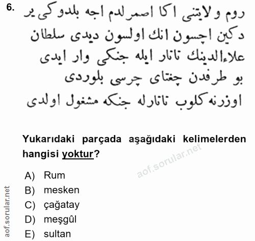 6. soru: روم والايتنى اكا اصمرلدم اجه بلدوكيير دكين احسون انك اولسون ديدى سلطان علاء الدينك ناتار ايله جنكى وار ايدى بو طرفدن…