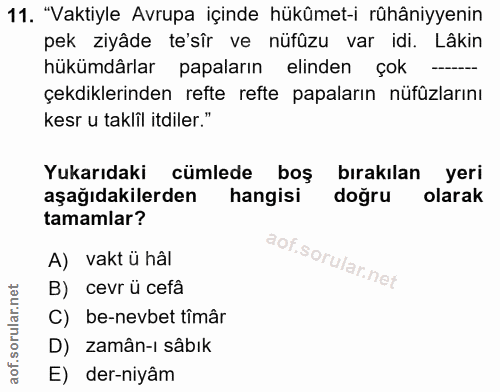 11. soru: "Vaktiyle Avrupa içinde hükûmet-i rühâniyyenin pek ziyâde te'sîr ve nüfûzu var idi. Lâkin hükümdârlar papaların elind…