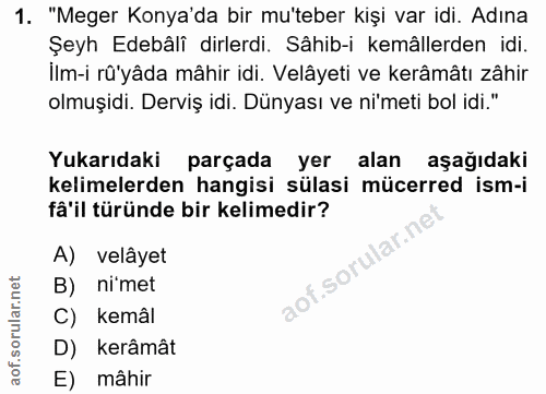 1. soru: "Meger Konya'da bir mu'teber kişi var idi. Adına Şeyh Edebâlî dirlerdi. Sâhib-i kemâllerden idi. Ilm-i rû'yâda mâhir…